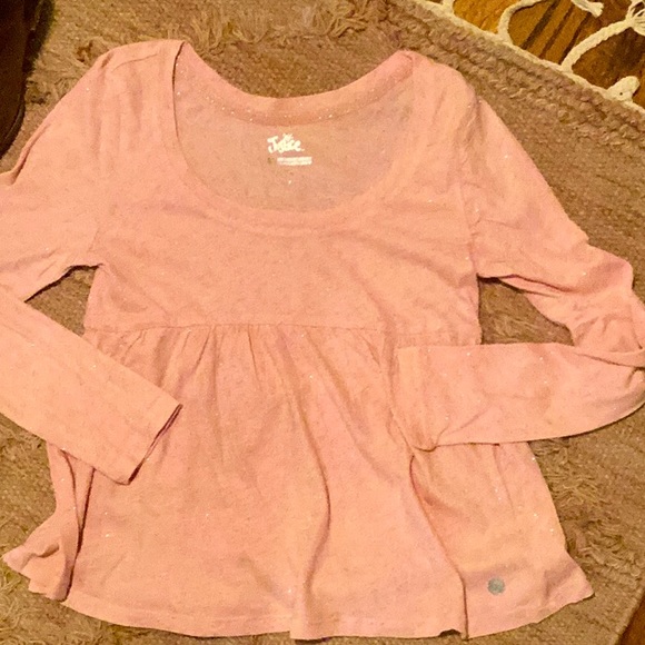 JUSTICE GIRLS PINK SILVER METALLIC BABYDOLL LONG SLEEVE SMOCK TOP SZ. 8 - Picture 2 of 5